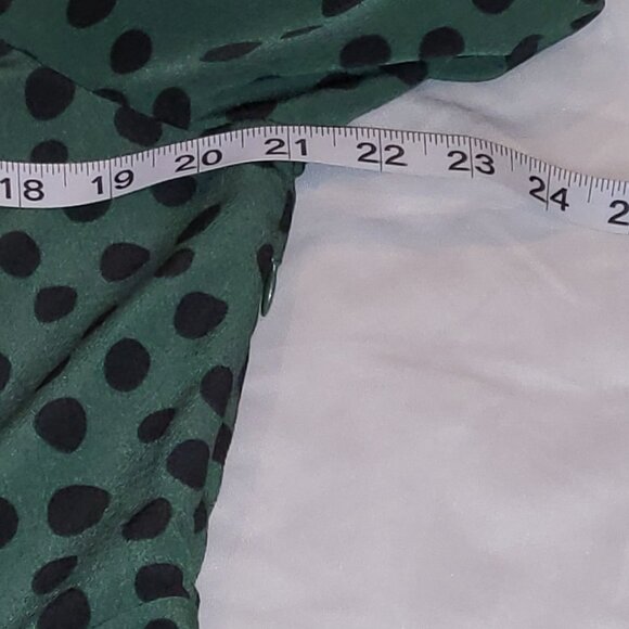 Who What Wear Dress 3/4 Shirred Sleeves Green Black Polka Dots L Whimsigoth - Picture 12 of 14